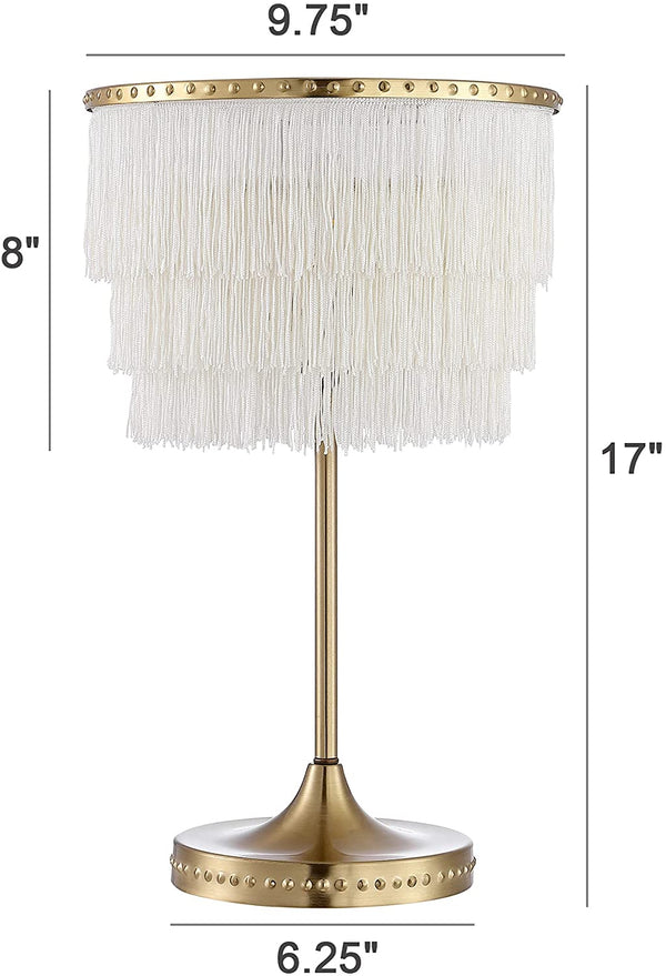 EVELOPENIN Modern Fringe Table Lamp, Elegant Fringe Shade with Gold Base, 17" Fringed Metal LED Table Lamp, Contemporary, Transitional, Glam for Bedroom, Living Room, Office, Gold, E26 Base