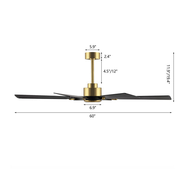 Ceiling Fan without Lights, Wood 8 Blades 6-Speed Noiseless Reversible DC Motor, Modern Large Remote Control Ceiling Fan for Bedroom Dining Living Room, Gold Finish+Black
