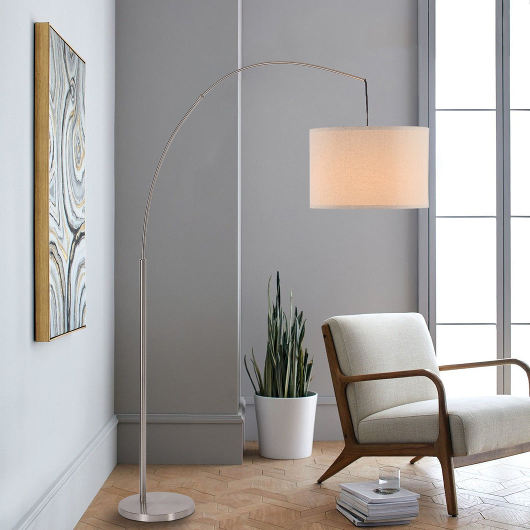 EVELOPENIN Modern Arc Floor Lamp with Fabric Shade & LED Bulb , Over The Couch Hanging Light On Arching Pole for Living Room Family Room