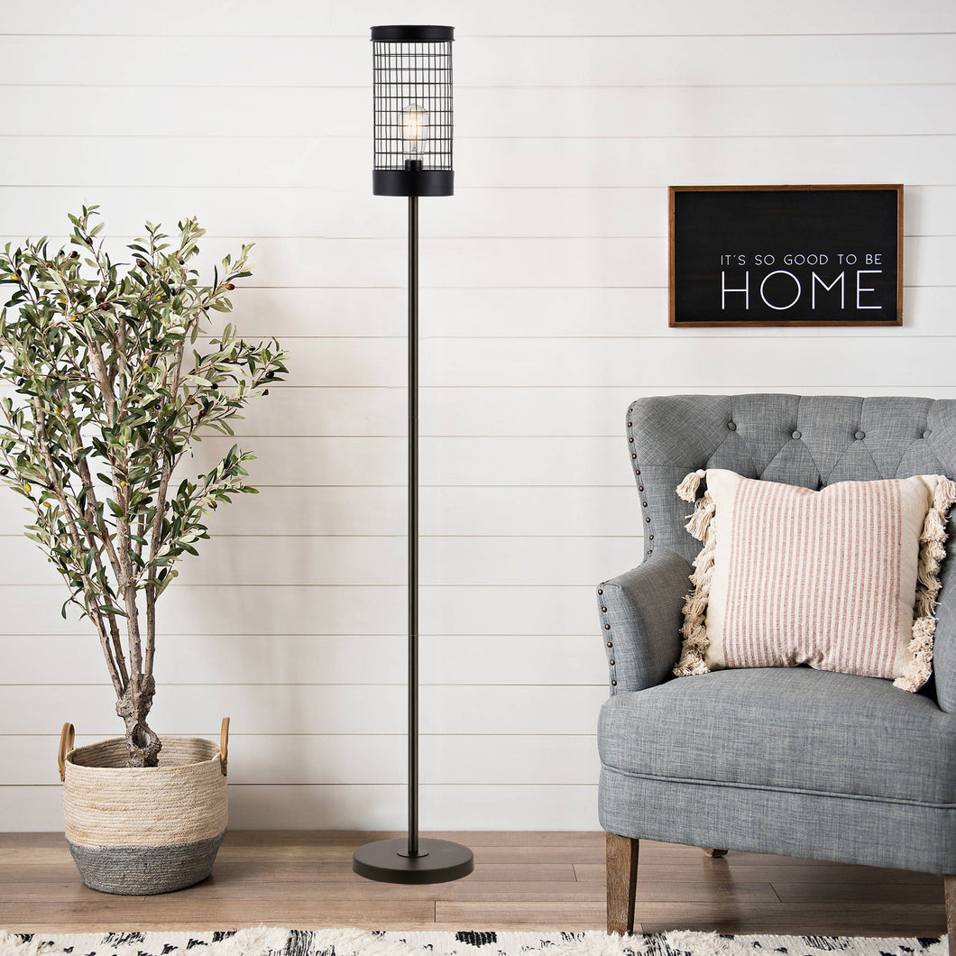 EVELOPENIN 62 Inches Rustic Wire Cage Metal Floor Lamp Brushed in Black Finish, Lantern Floor Lamp Standing Lamp for Living Room, Bedroom, Office