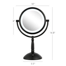 Load image into Gallery viewer, Desktop LED Lighted Makeup Mirror, 8&quot; Mirror Lamp with Swivel Double Sided 1x 8X Magnification for Vanity Bathroom Bedroom Black
