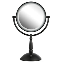 Load image into Gallery viewer, Desktop LED Lighted Makeup Mirror, 8&quot; Mirror Lamp with Swivel Double Sided 1x 8X Magnification for Vanity Bathroom Bedroom Black
