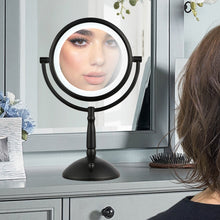 Load image into Gallery viewer, Desktop LED Lighted Makeup Mirror, 8&quot; Mirror Lamp with Swivel Double Sided 1x 8X Magnification for Vanity Bathroom Bedroom Black
