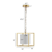 Load image into Gallery viewer, 10” Lantern Pendant Light, Gold Metal Frame with White Fabric Shade, Modern Lighting for Kitchen Living Room Hallway
