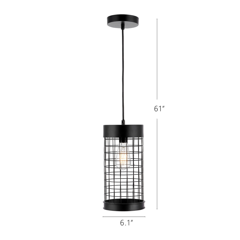 Industrial Hanging Cage Pendant Lights, Vintage Open Retro Style, Metal, Modern, Black Basket Cage, Ceiling Lamp, Cylindrical Lampshade