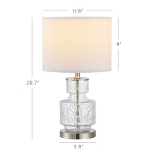 Load image into Gallery viewer, EVELOPENIN 20.7” Elegant Table Lamp with Patterned Glass Base &amp; Drum Shade, for Living Room Bedroom Hallway End Table Desk Side Accent Hallway
