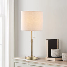 Load image into Gallery viewer, EVELOPENIN Gold Table Lamp with Drum Shade, Height Adjustable 16”-18” Modern Lighting in Brass Finish, for Living Room Bedroom End Table Desk Side
