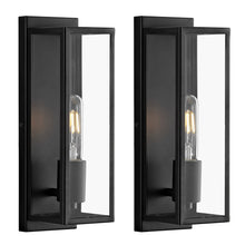 Load image into Gallery viewer, ELYMIEO Modern 13” Wall Sconce Set of 2, Black Metal Frame with Clear Glass Shade Retro Wall Lighting Fixture, for Living Room Bedroom Bathroom Vanity Office
