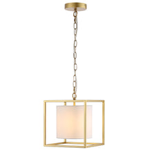 Load image into Gallery viewer, 10” Lantern Pendant Light, Gold Metal Frame with White Fabric Shade, Modern Lighting for Kitchen Living Room Hallway
